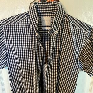Saturdays Navy and white checkered button down mens shirt